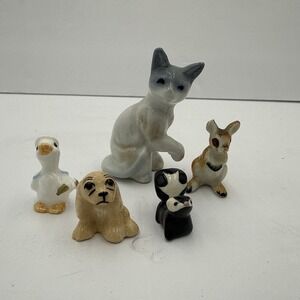 Vintage Mini Porcelain Animal Figurines Lot Cat Duck Skunk Deer Kangaroo